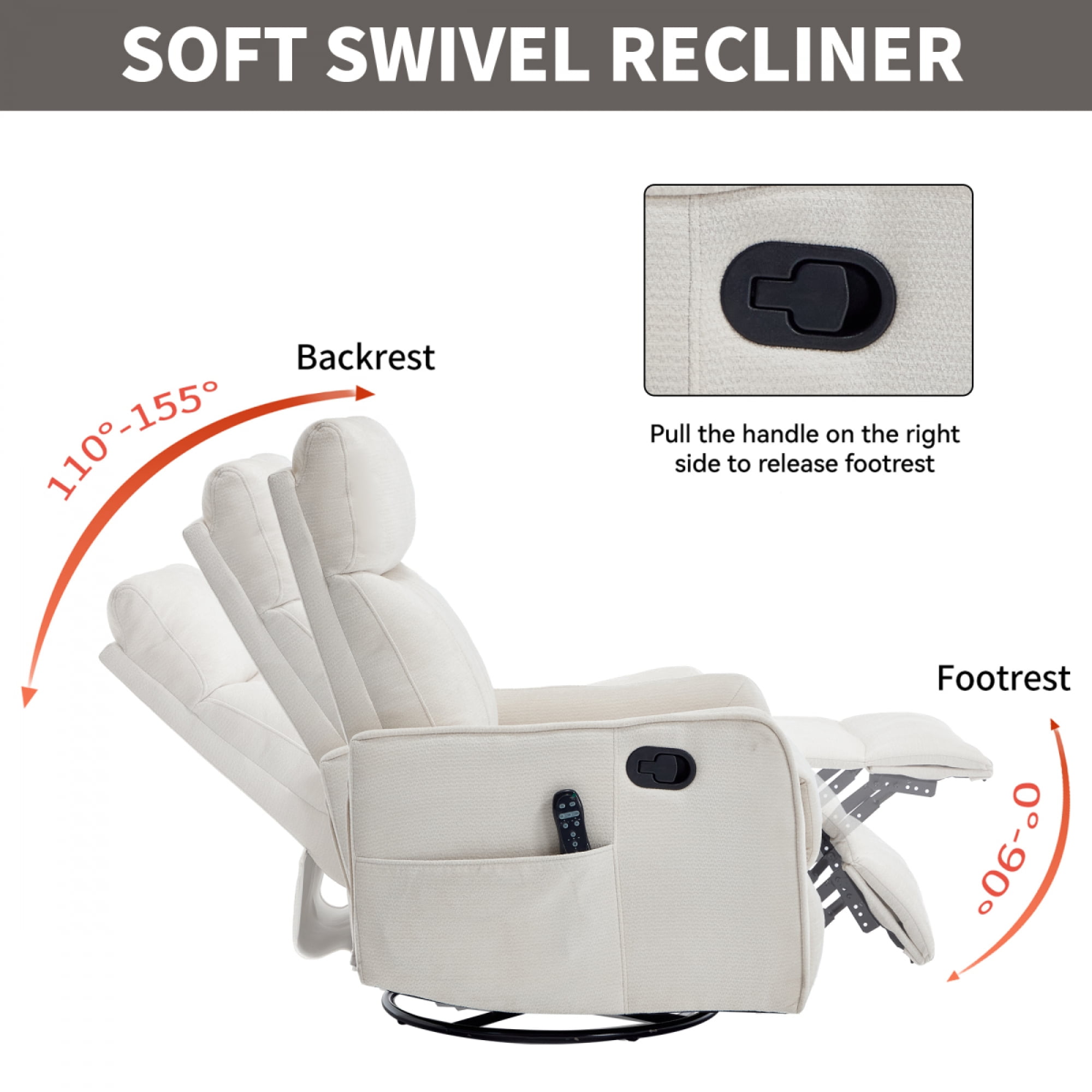 360 Swivel Rocking Recliner Chair for Adults, Nursery Rocking Chair with Heat and Massage, Glider Reclining Chair for Small Space, Living Room, Bedroom (Chenille, Beige)