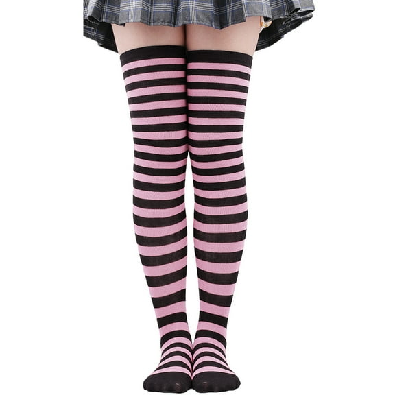 ERDOUY 1 Pairs Womens Thigh High Socks Cotton Striped Over the Knee Socks Long Knee High Stockings for Women,Pink