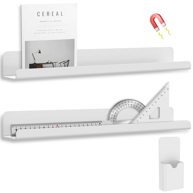 2 Pcs Magnetic Book Shelf for Whiteboard, Reusable Acrylic Magnetic Book Holder with a Pen Container, Book Display Shelf for Teacher Kids Classroom Office