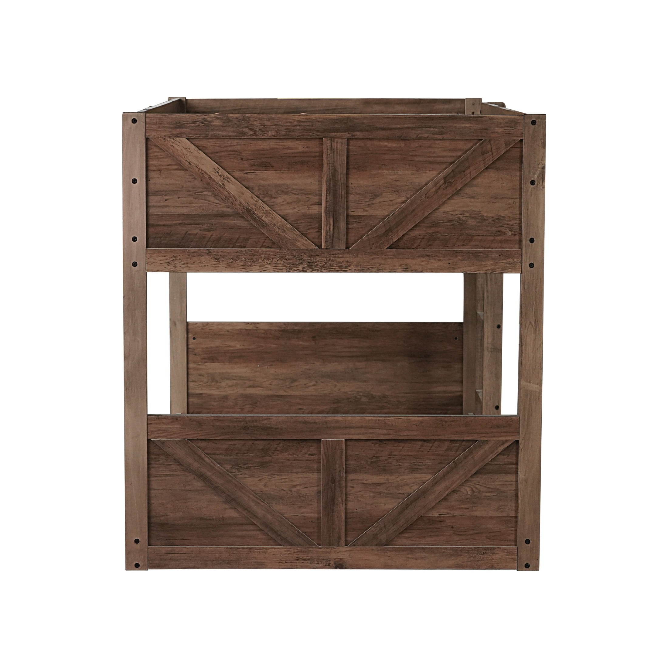 Noble House Twin Over Twin Floor Bunk Bed, Solid Rubber Wood Frame with Panel Headboards, Antique Dark Oak