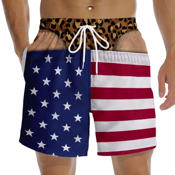 Funny Men'S Swim Shorts America Flag Pattern Novelty Men'S Beach Trunks, Hilarious Gag Gift for Him, Pool Party Outfit for Him