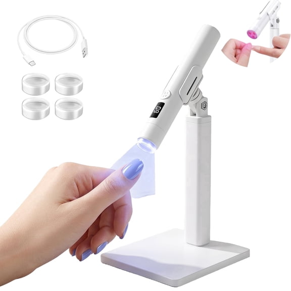 9W White Flash Cure Gel Nail Lamp UV Light for Nails with Stand, LCD Display, 8s Quick Drying, Cordless Handsfree, for Silicone Nail Stamper, Salon & Home Manicure Tool