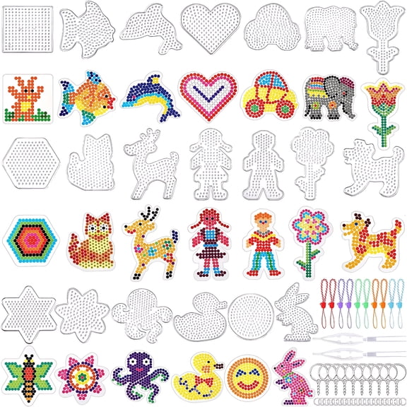 20 Pack 5mm Fuse Beads Pegboards Kit Clear Plastic Bead Boards with Tweezers Pattern Cards and DIY Craft Accessories for Kids and Adults