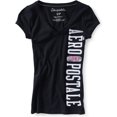 thumbnail image 1 of Camiseta gráfica con cuello en V para mujer Aeropostale, negra, talla extra pequeña, 1 of 1