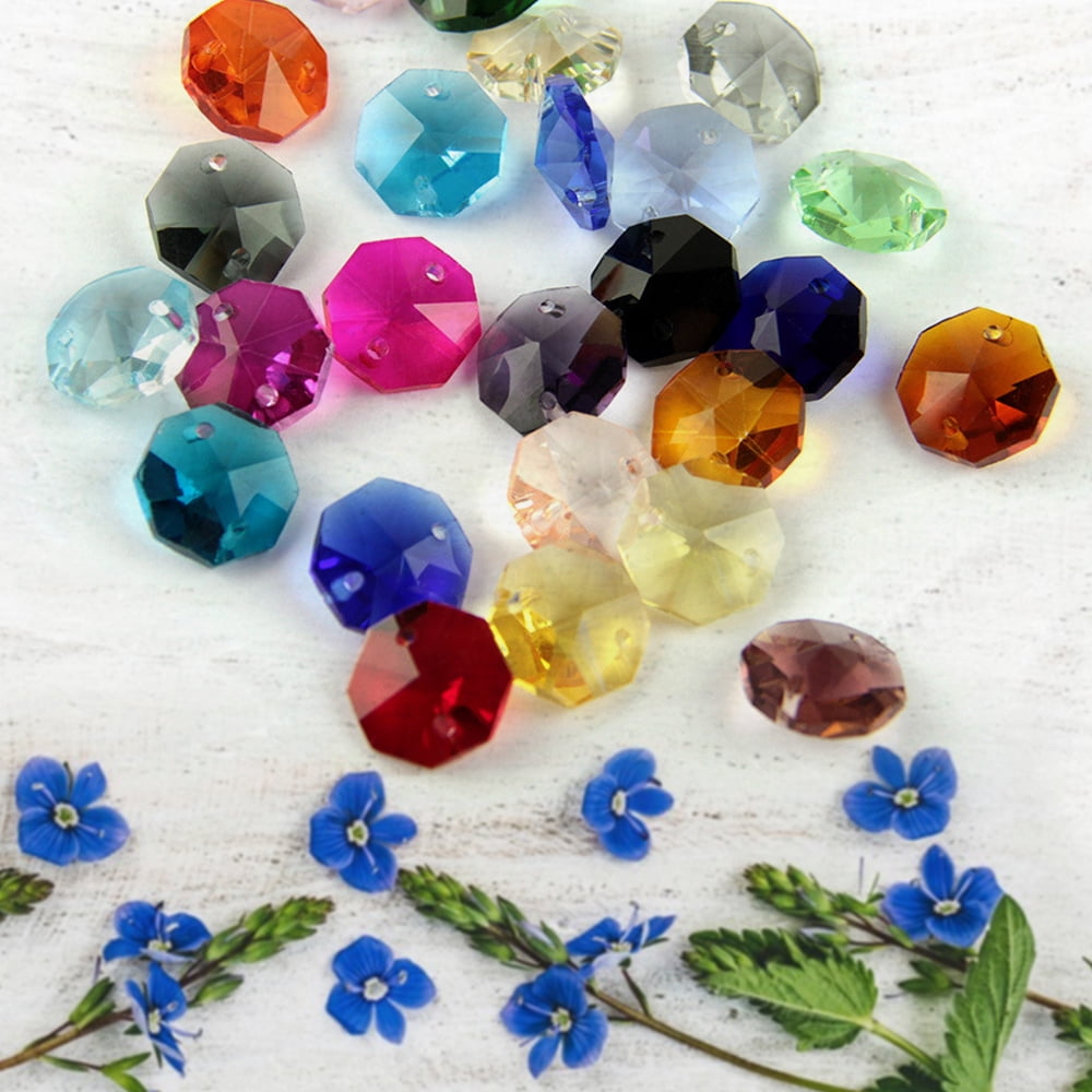 TuseyRxln 14mm 200Pcs Crystal Octagon Beads 2 Hole DIY Wedding and Home Decor Crystal Accessories