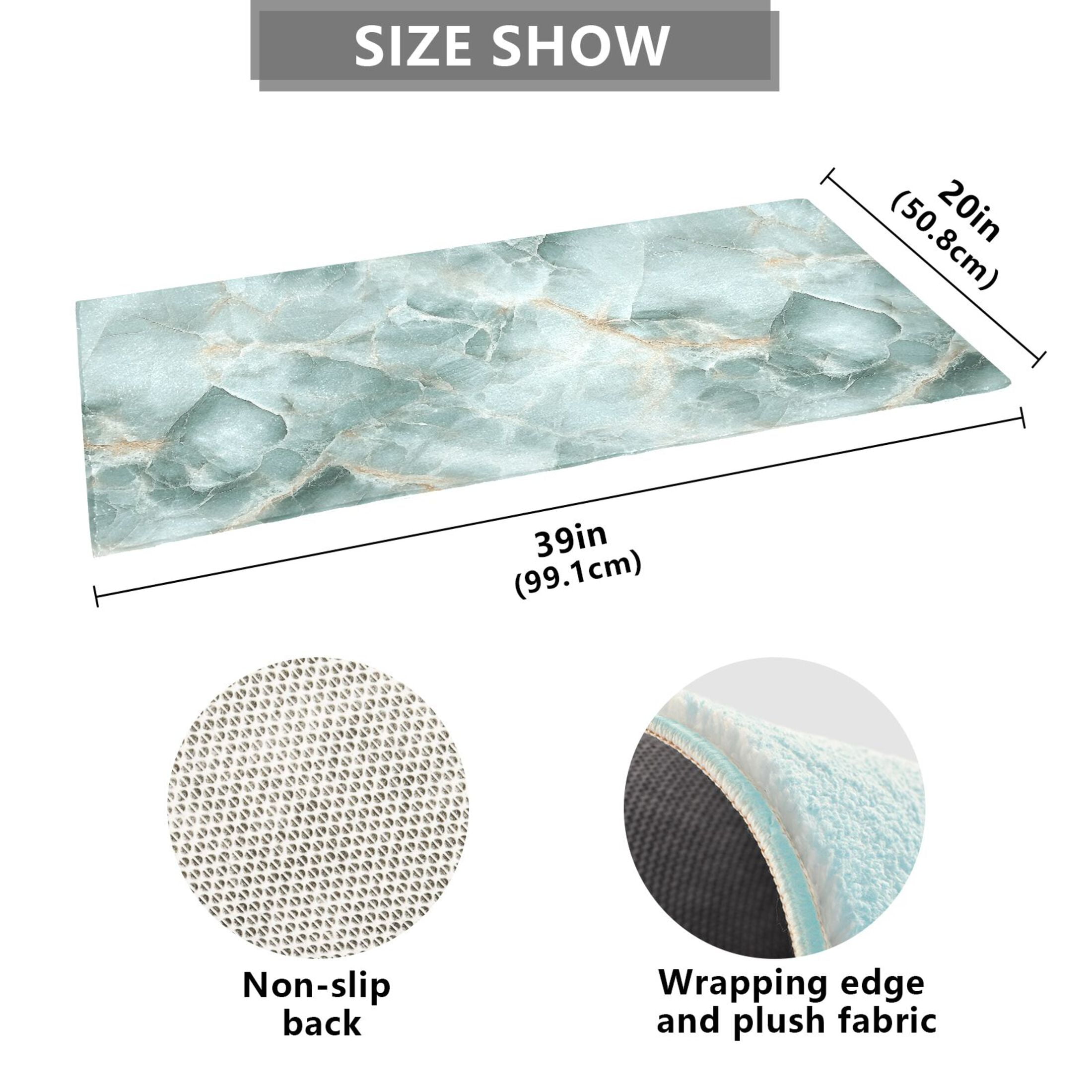 Mint Green Marble Bath Mat 39x20 Non-Slip Bathroom Rugs Absorbent Soft Plush Quick Dry for Tub Shower Kitchen Home Decor