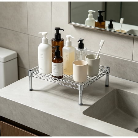 21"D x 21"W x 6"H Chrome Wire Shelving with 1 Tier, Weight Capacity 800 lbs Per Shelf