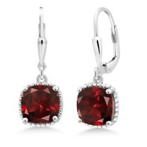 Gem Stone King 925 Sterling Silver Red Garnet Dangling Earrings for Women (5.48 Cttw, Gemstone Birthstone, Cushion 8MM)