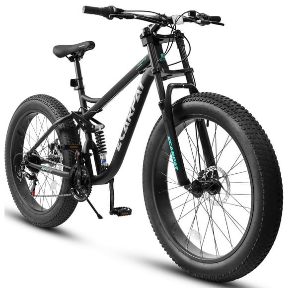 26 inch Fat Tire Bike, Full Suspensions Mountain Bike with Disc Brakes 21 Speed, Black