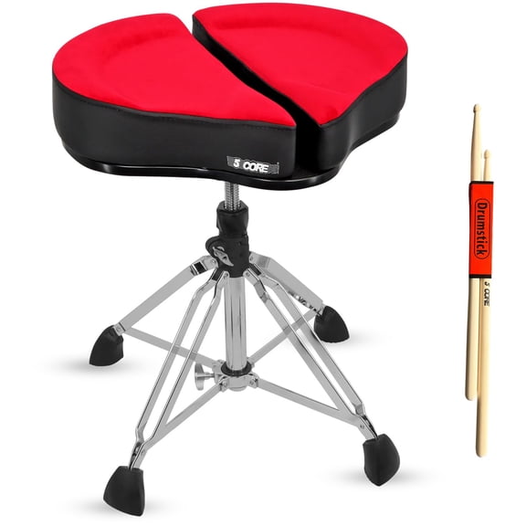 5 CORE Drum Throne 4 Inch Thick Velvet Top Split Spine Support Motorcycle Seat 350Lb Capacity Chair Adjustable for Adults and Kids Red - DS GT RED-VEL