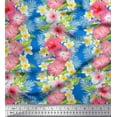 thumbnail image 1 of Soimoi Blue Polyester Crepe Fabric Leaves & Tropical Floral Watercolor Printed Craft Fabric by The Yard 42 Inch Wide, 1 of 3