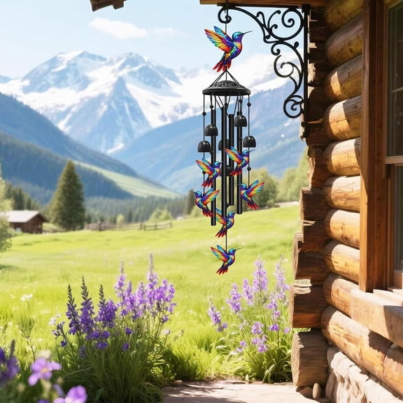 Hummingbird Wind Chime with Metal Tubes and Bells, Vintage Colorful Graceful Hummingbird Wind Chimes for Outside, Garden Patio Yard Porch Hanging Decor (Hummingbird)Z