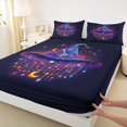thumbnail image 4 of Manfei Ombre Witch Hat Queen Sheets 4 Pieces, Happy Halloween Stars Print Queen Sheet Sets, Blue Purple Gold,1 Fitted Sheet, 1 Flat Sheet and 2 Pillowcases, 4 of 5