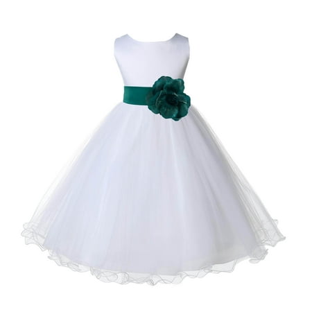 

Ekidsbridal White Satin Tulle Rattail Edge Flower Girl Dress Bridesmaid Wedding Pageant Toddler Recital Easter Holiday Communion Birthday Baptism Occasions 829S