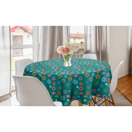 

Christmas Round Tablecloth Colorful Ornamental Elements and Oriental Shapes Circle Table Cloth Cover for Dining Room Kitchen Decor 60 Teal Multicolor by Ambesonne