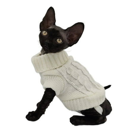 YokoKat White Turtleneck Kitten Sweater Size XXS