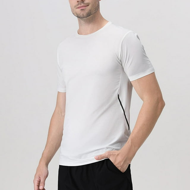 pstuiky camisetas de hombre, Camiseta deportiva elástica transpirable de color sólido, informal, de manga corta y cuello redondo para hombre camisetas de hombre l