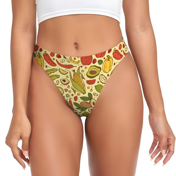 Fotbe Fruits And Vegetables Tanga Sin Costuras para Mujer con Estampado – Panties Invisibles, Transpirables y Cómodos para Uso Diario-X-Large