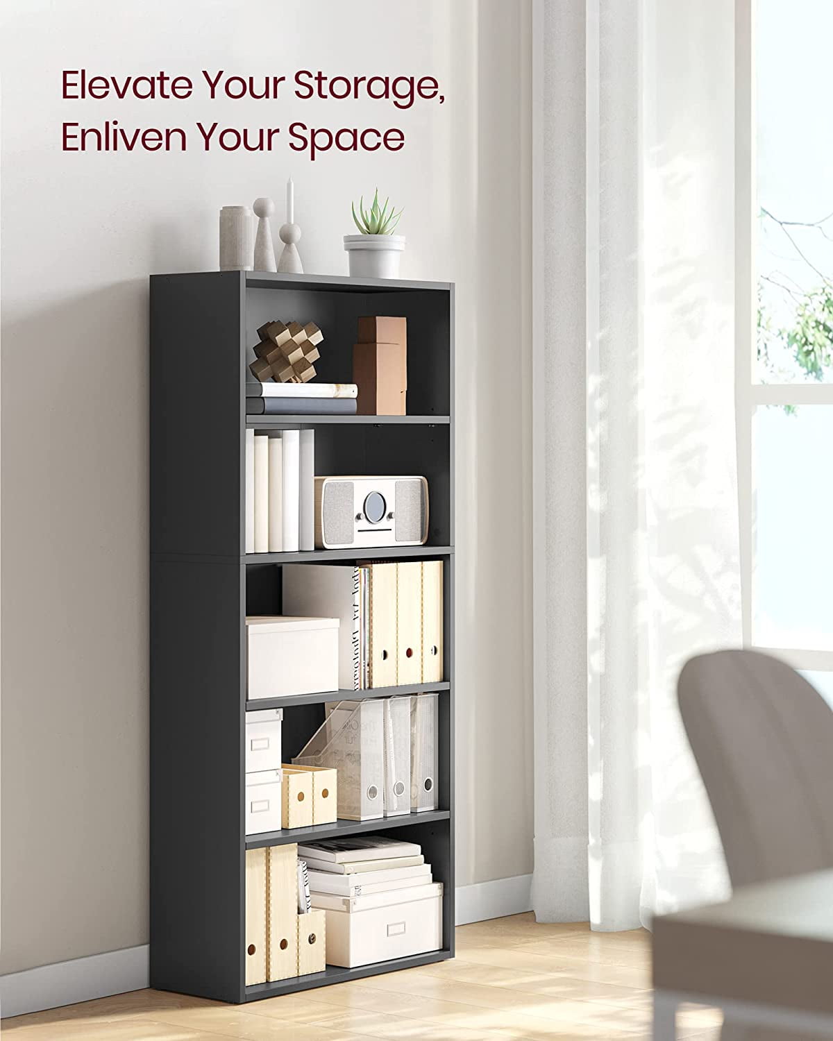 VASAGLE Bookshelf, 3-Tier Open Bookcase with Adjustable Storage Shelves,  Floor Standing Unit, Rustic Brown ULBC163X01