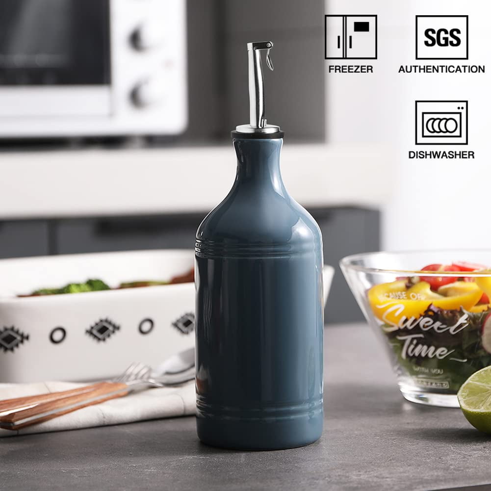 Ceramic Olive Oil Dispenser Bottle  Opaque Cruet Protects To Reduce Oxidation Suitable For Storage Vinegar Coffee Syrups & Other Liquids Pack Of 1 15.5 Fl Oz (fog Blue)