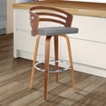 thumbnail image 2 of 30â€ Gray Modern Faux Leather & Walnut Wood Swivel Bar Stool, 2 of 3