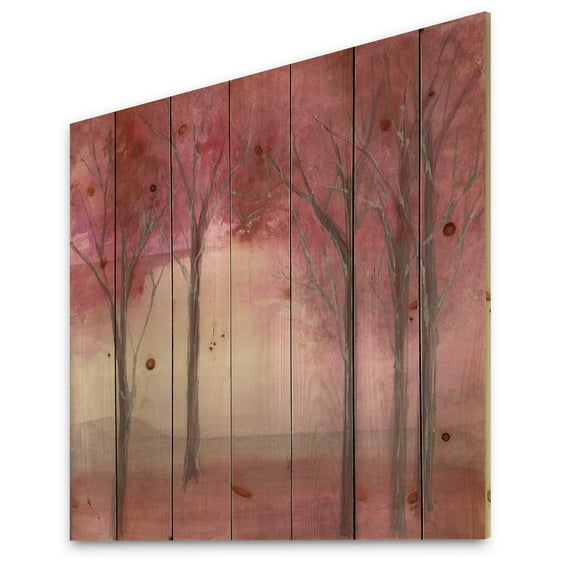 Designart 'Shabby Pink Under the Trees' Shabby Chic Print on Natural Pine Wood