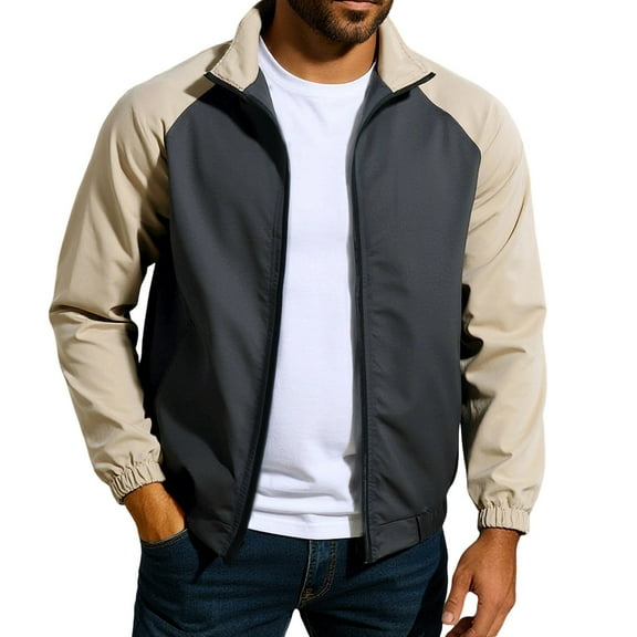 Dagegui Lightweight Jackets for Men Zip Up Business Work Jacket with Pockets Fall Stand Collar Windbreaker Outwear Khaki S