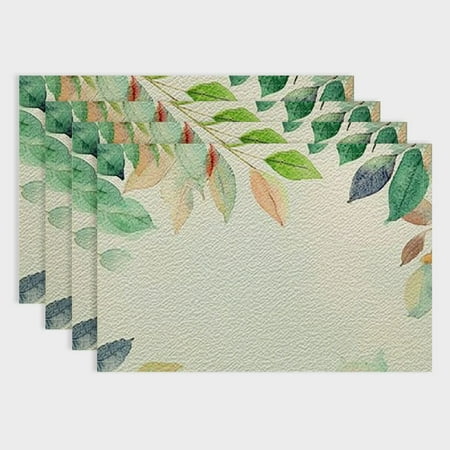 

Shiartex Leaves Branches Watercolor Painting Linen Placemats Set of 4 for Birthday Parties & Restaurants Home Decor - Indoor Outdoor Table Pads 18x12in