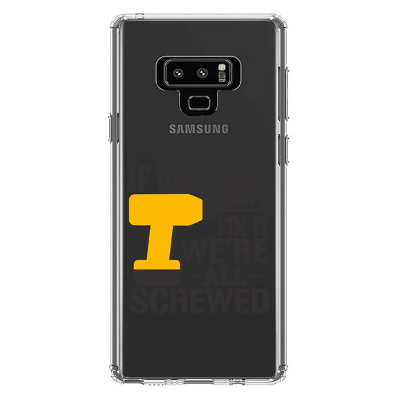 DistinctInk Clear Shockproof Hybrid Case for Samsung Galaxy Note 9 - TPU Bumper Acrylic Back Tempered Glass Screen Protector - If Grandpa Can't Fix It, We're All Screwed