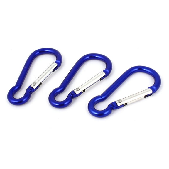 Traveling Hiking Aluminum Spring Loaded Gate Carabiner Hook Keychain Blue 3PCS