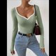 thumbnail image 5 of Camiseta de Larga con Escote Corazón para Mujer, de Punto Acanalado y Ribete en Contraste. Verde S, 5 of 8