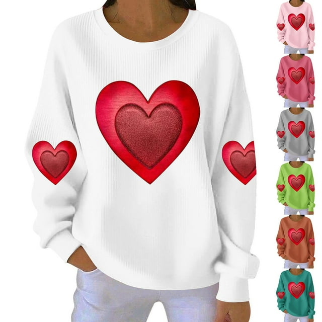 Yuyuzo Chandails en Molleton pour Femmes Saint-Valentin T-Shirts Graphiques Hauts Décontractés Manches Longues Col Rond Mode Chandail