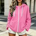 thumbnail image 2 of DJDLJWCJ Women's Full Zip Hoodies Loose Fit Long Sleeve Hoodie Sweatshirts Solid Color Lightweight Hooded Jacket Pink Size XL, 2 of 7