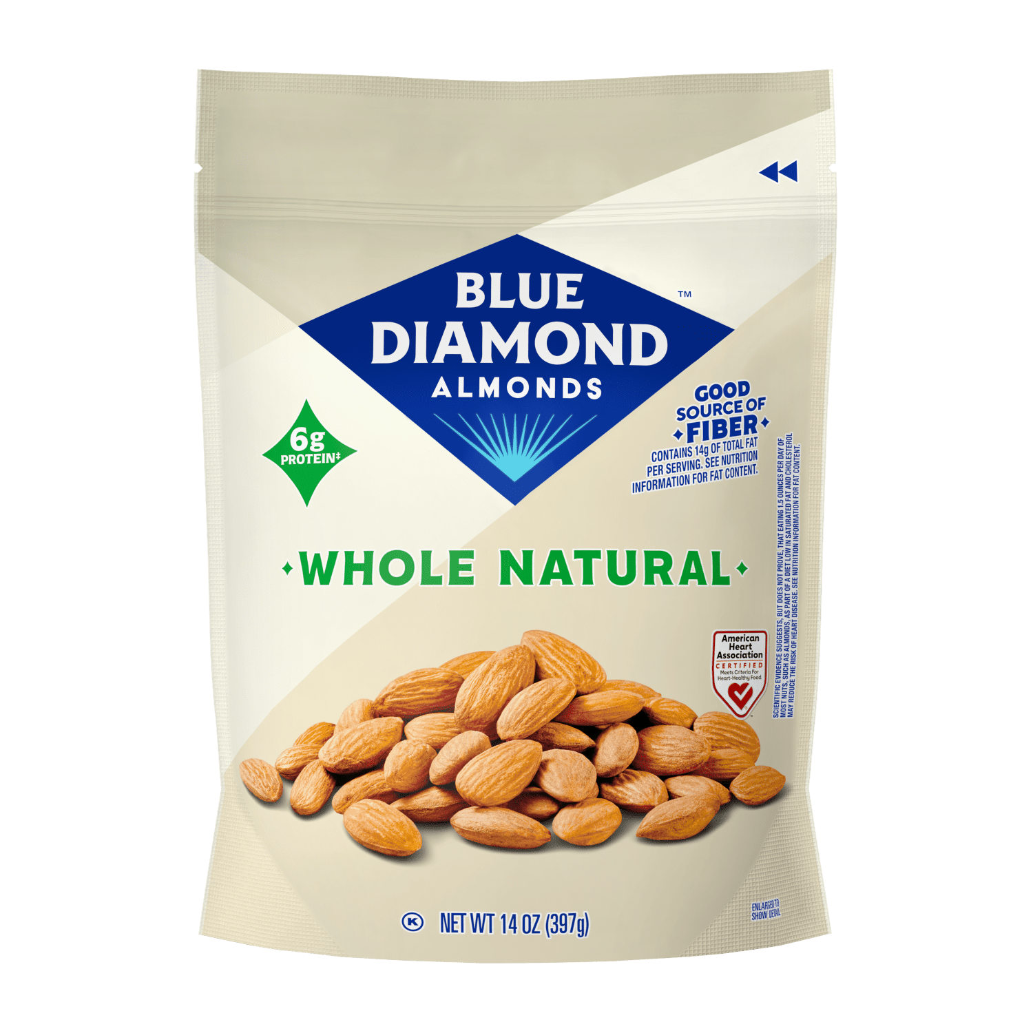 (6 pack) Blue Diamond Almonds, Whole Natural Raw Almonds, 14 oz