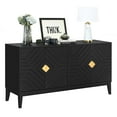 thumbnail image 2 of Nocle House Farron Modern 4-Door Storage Cabinet with Adjustable Shelves, Rubberwood, Black + Gold, 2 of 13