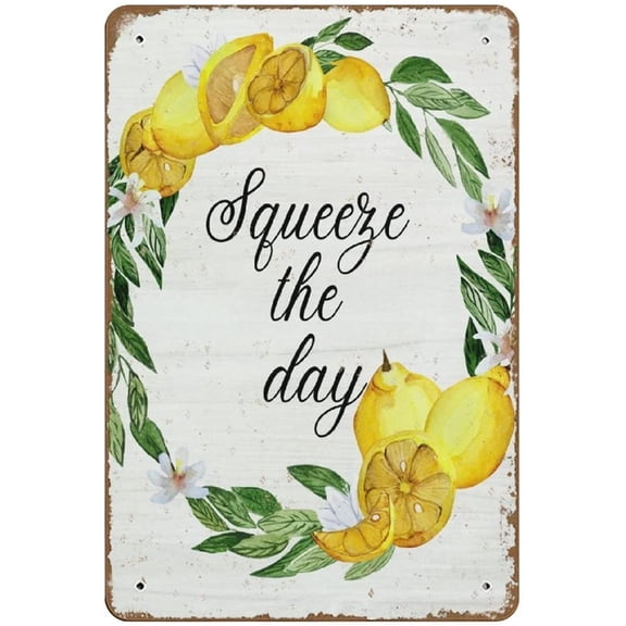 Squeeze The Day Meyer Lemon Print Watercolor Citrus Art Spring Home Decor Kitchen Wall Art Farmhouse Decor Limone Fruit Novelty Metal Tin Signs Retro Plate Desserts Shop Cafe Decor Home Decor 8"x12"