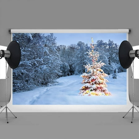 Image of 7x5ft Christmas backdrops Snow tree lanterns Christmas tree background christmas