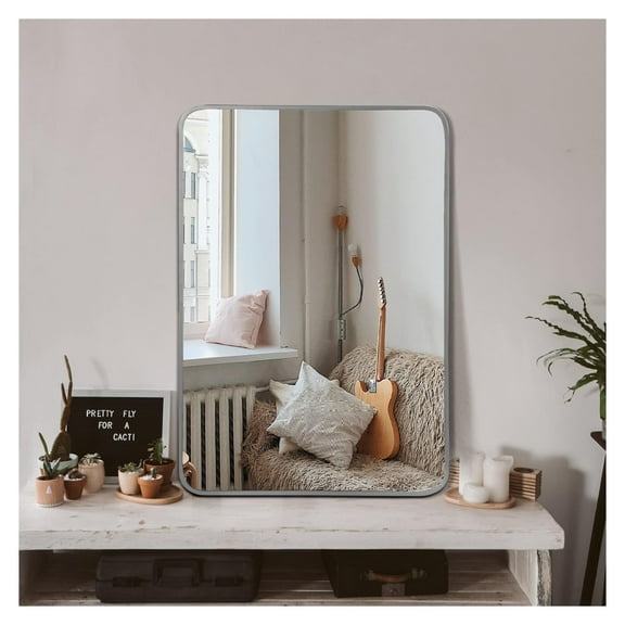 24x32 Inch Silver Metal Framed Rectangular Bathrrom Mirror for Wall.(W2203P183132)