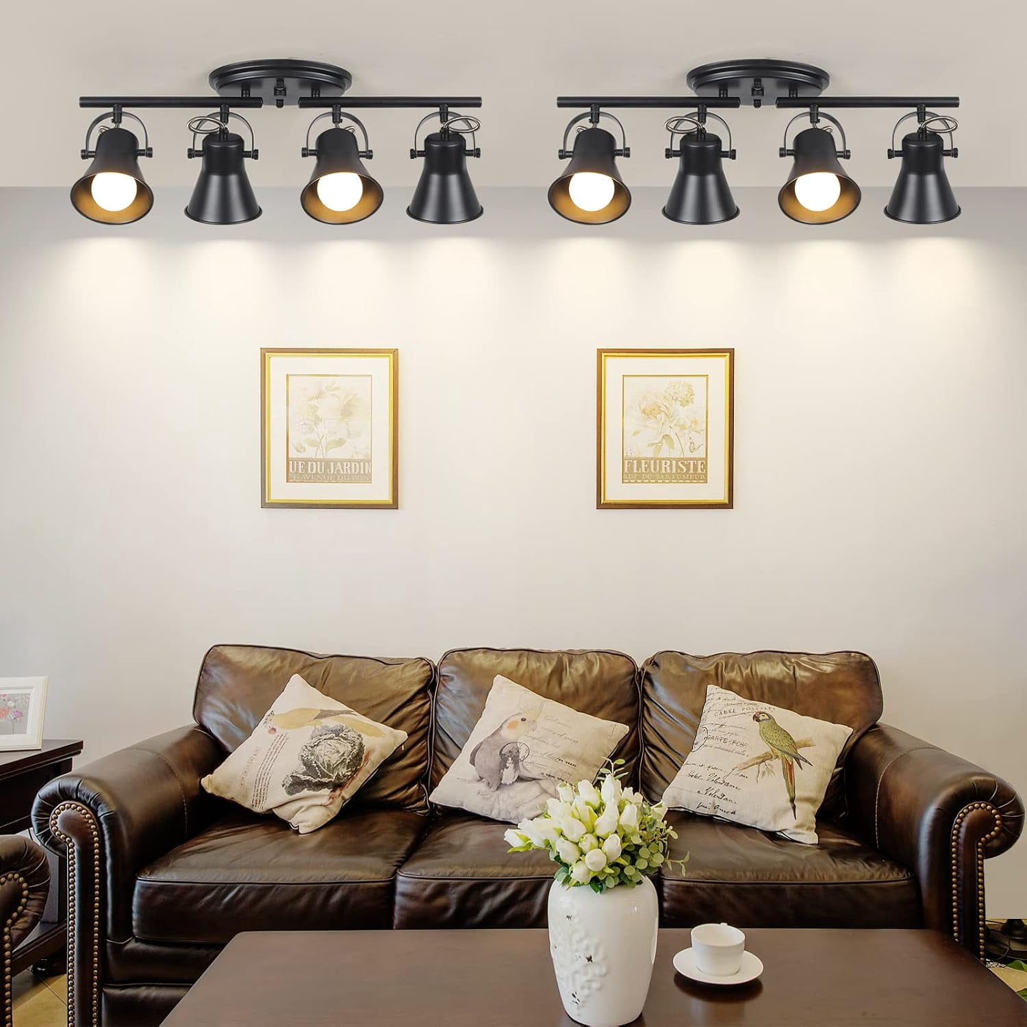 KEESFU 4-Light Industrial Track Lighting Fixture, Black Semi Flush Mount Ceiling Light with Adjustable Articulating Arms, Modern Accent Light for Living Room Kitchen Bedroom