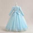 thumbnail image 4 of Miluxas Girls Lace Dress for Kids Wedding Bridesmaid Pageant Party Maxi Gown Princess Puffy Tulle Ball Dresses Blue 3-4Years, 4 of 5