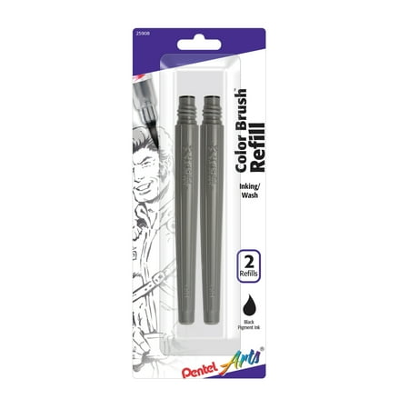 - Pentel Color Brush Pen Refill Ink Cartridges, 2/Pkg., Pigmented, Black