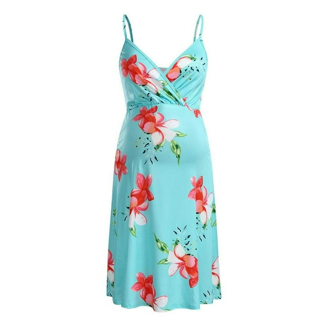 CHUANK Vêtements de Maternité pour Femmes Robe à Bretelles Sans Manches pour Femmes Robe Imprimée Robe de Grossesse pour l'Allaitement