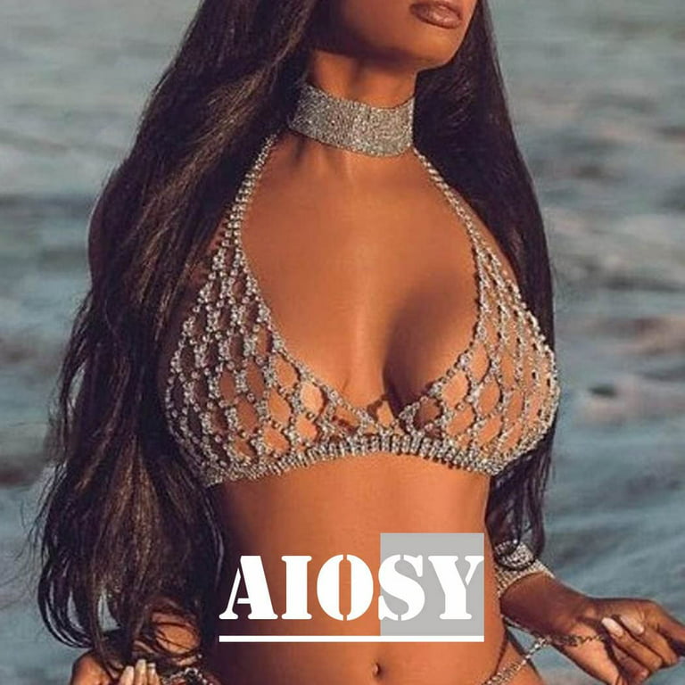  Aiosy Boho Body Chain Bra Gold Sexy Rhinestone Bikini Bra Body  Halter Backless Sequins Chain Bra Beach Body Accessories Jewelry for Women  and Girls (Blue Bra) : Clothing, Shoes & Jewelry
