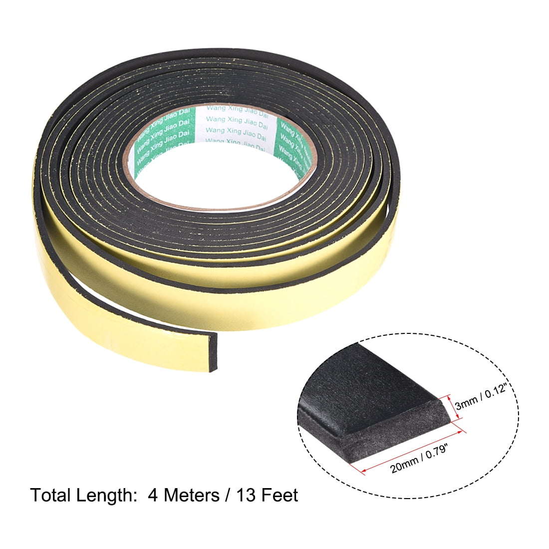 Foam Seal Tape, 20mm Wide 3mm Thick 13 Feet Long Adhesive Weather Strip