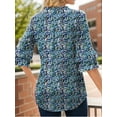 thumbnail image 6 of Tunic Blouses for Womens Floral Print Tops Summer V-Neck 3/4 Ruffle Sleeve Blouse, 6 of 7