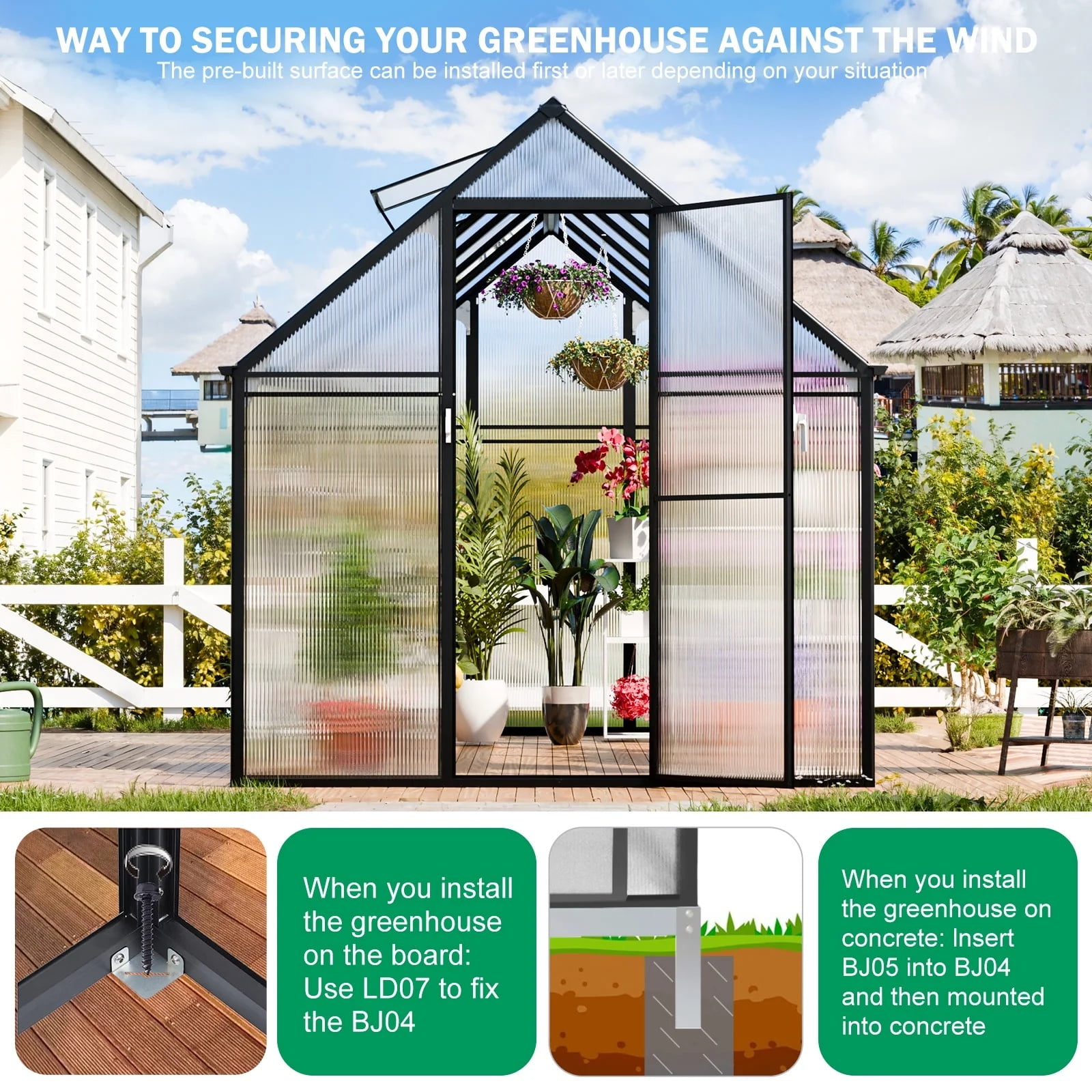 JULY'S SONG 12'x6' Outdoor Greenhouse Kit, Polycarbonate Green House for Outside w/Vent Window, Aluminum Heavy Duty Green Houses with Reinforce Connector, Lockable Walk In Greenhouses for Patio