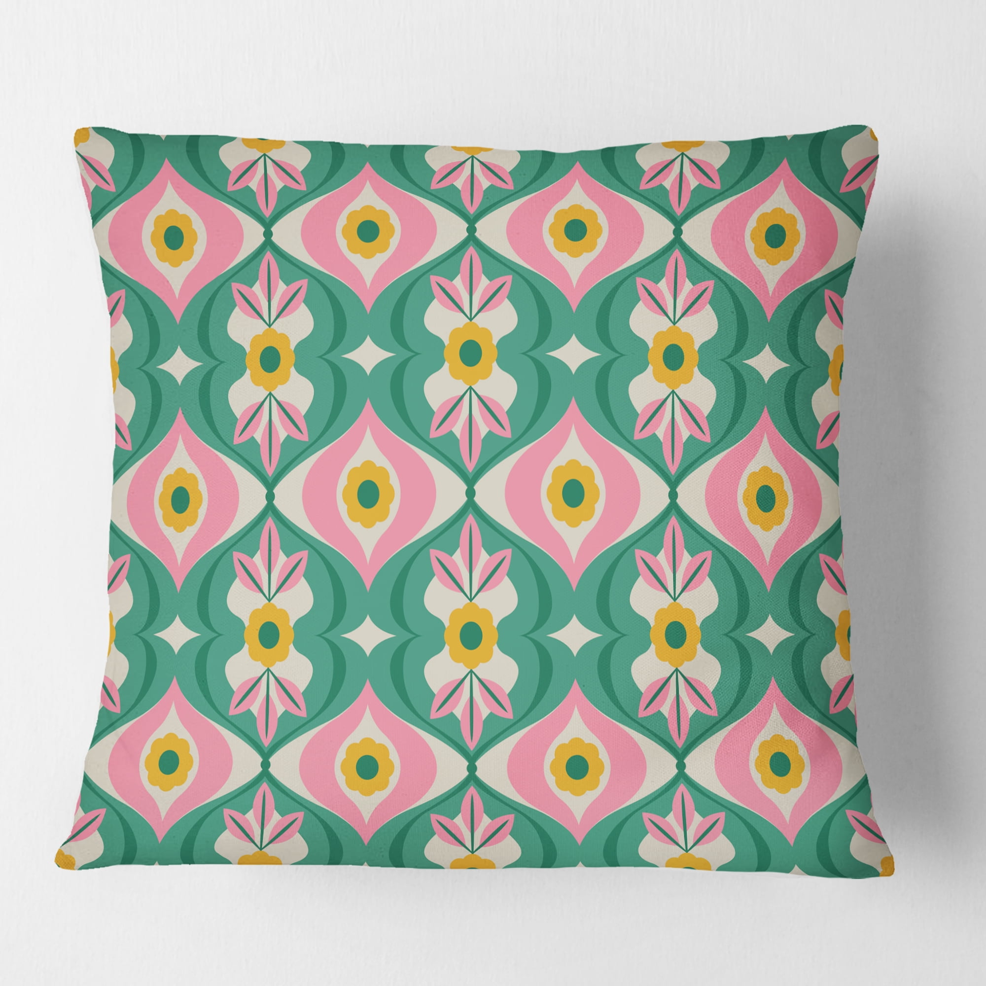 Designart retro pattern with flowers and leaves' Mid-Century Modern Throw Pillow - 16x16