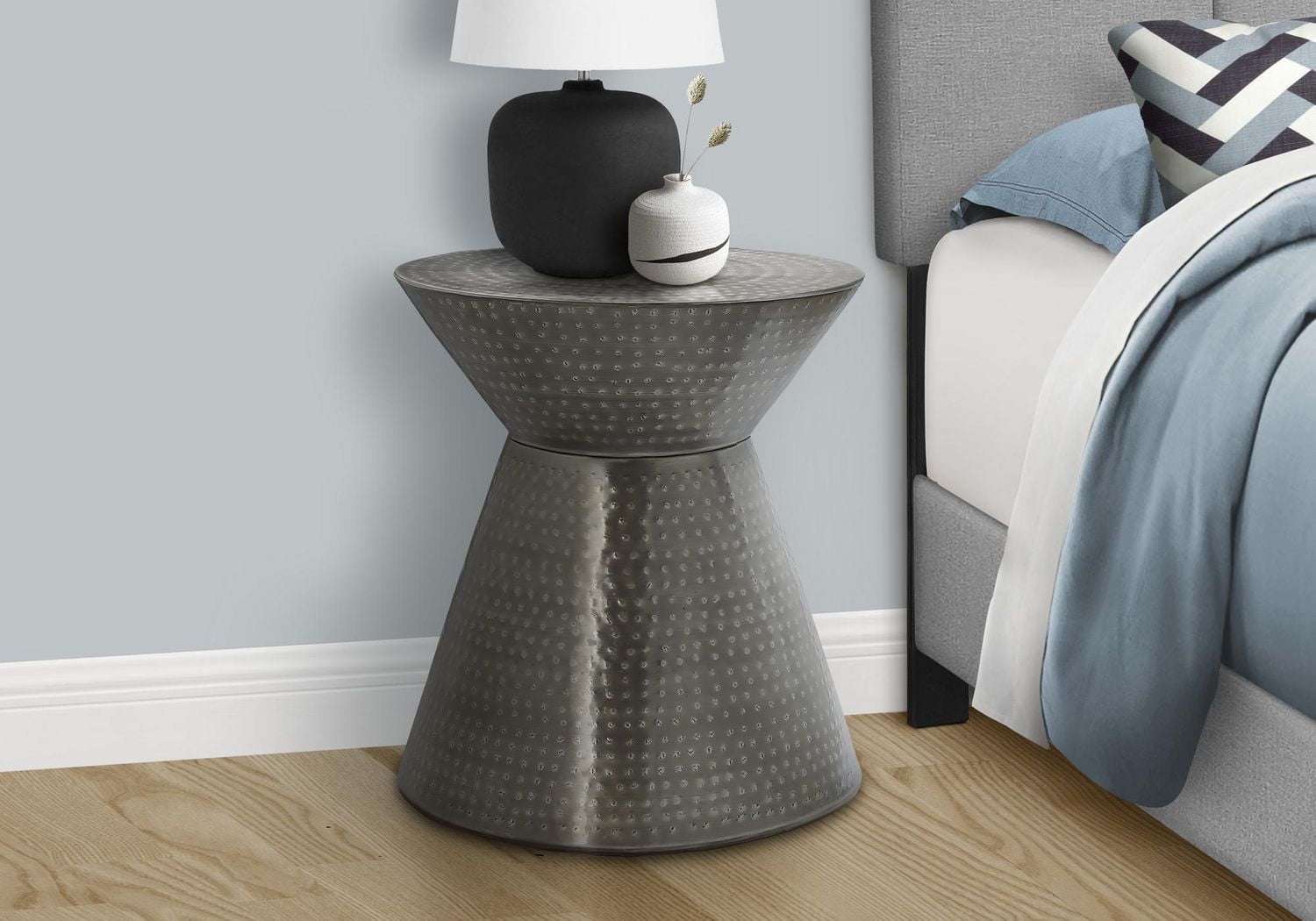 Monarch Specialties Accent Table, Drum, Side, End, Nightstand, Lamp, Living Room, Bedroom, Grey Metal, Contemporary, Modern