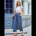 thumbnail image 4 of Pantalones Anchos y Holgados para Mujer, Estilo Palazzo Harén, Informales, con Cintura Elástica y Bolsillos, Color Azul, Talla S, 4 of 6