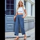 thumbnail image 4 of Pantalones Anchos y Holgados para Mujer, Estilo Palazzo Harén, Informales, con Cintura Elástica y Bolsillos, Color Azul, Talla S, 4 of 6